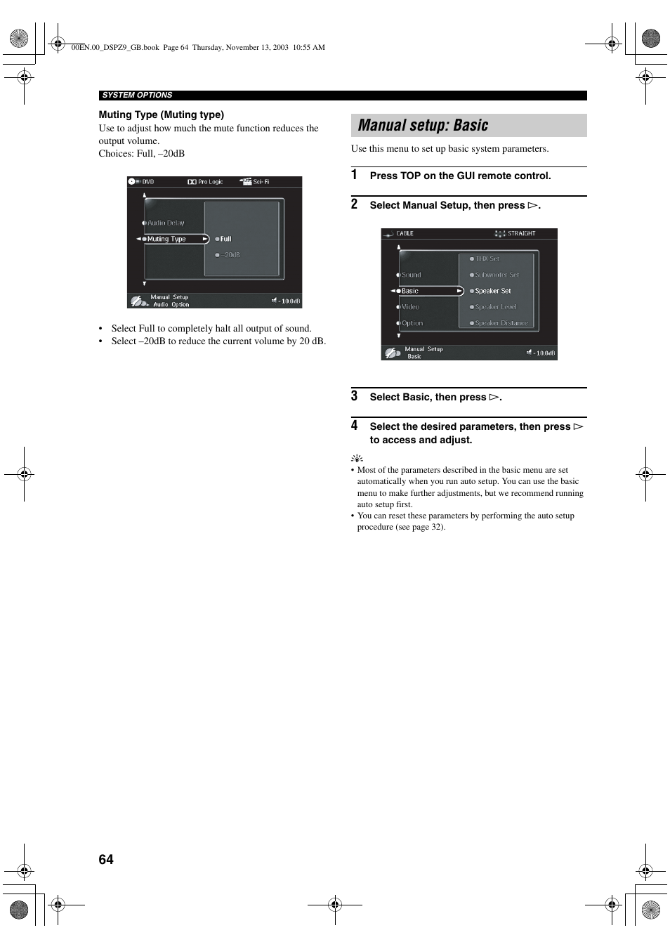 Manual setup: basic | Yamaha DSP-Z9 User Manual | Page 66 / 122