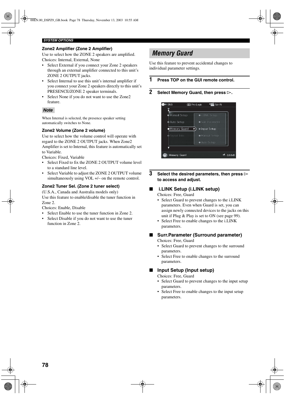 Memory guard | Yamaha DSP-Z9 User Manual | Page 80 / 122