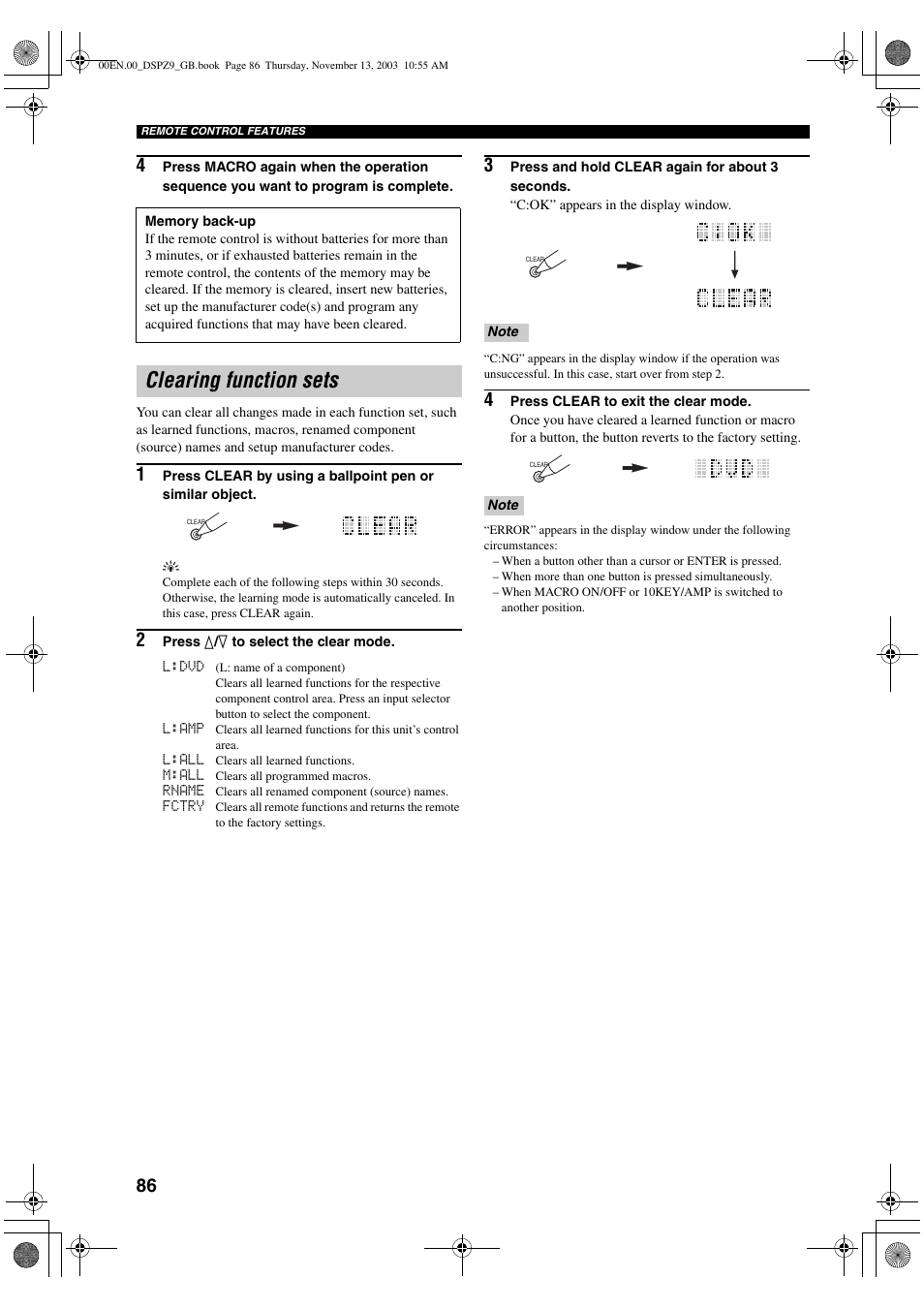 Clearing function sets | Yamaha DSP-Z9 User Manual | Page 88 / 122