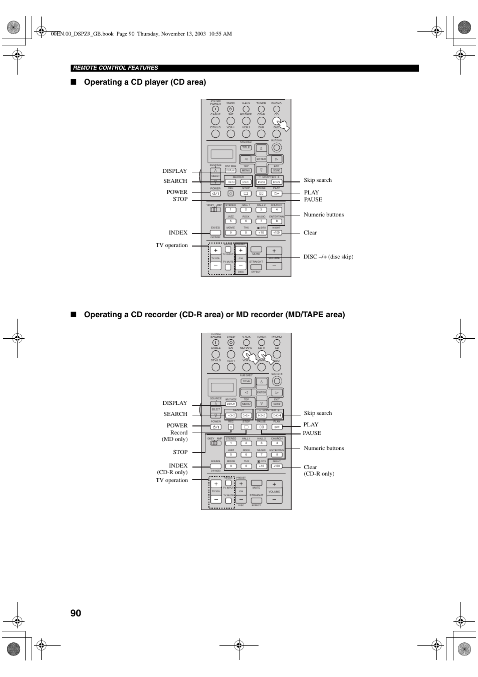 Remote control features | Yamaha DSP-Z9 User Manual | Page 92 / 122