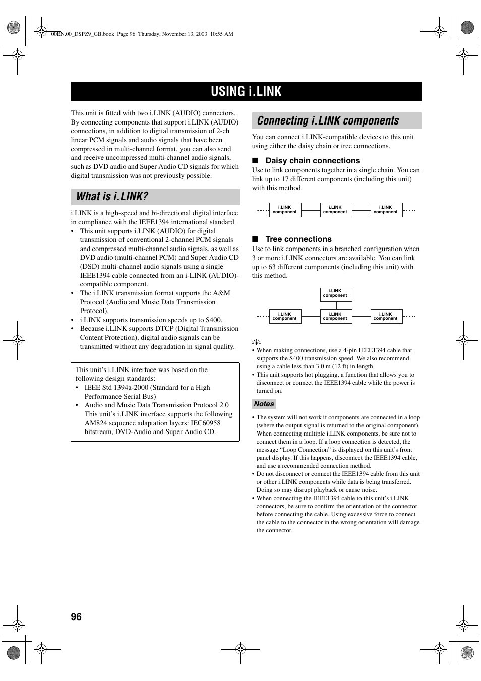 Using i.link, What is i.link, Connecting i.link components | Yamaha DSP-Z9 User Manual | Page 98 / 122