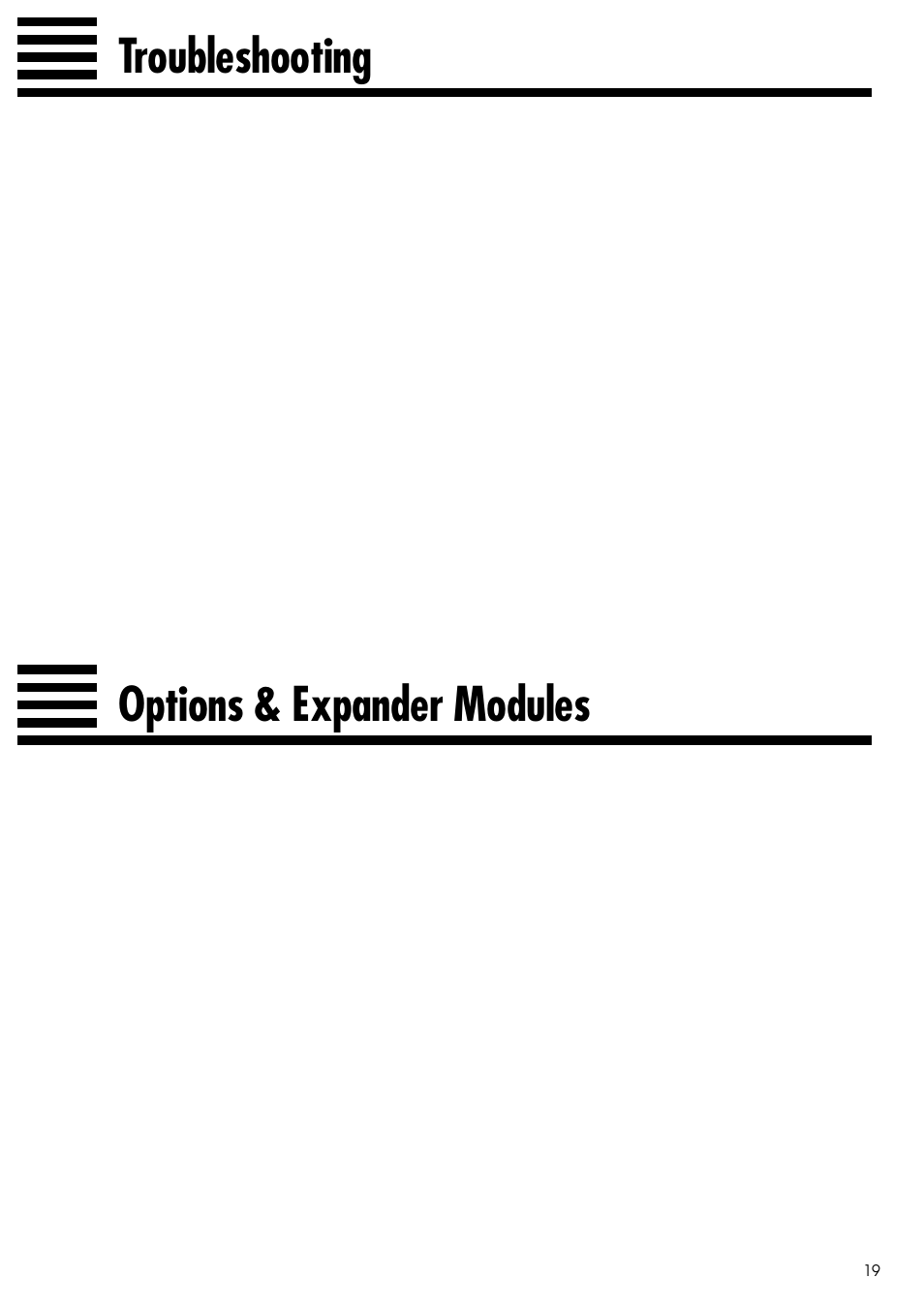 Troubleshooting, Options & expander modules | Yamaha CLP-122S User Manual | Page 19 / 31