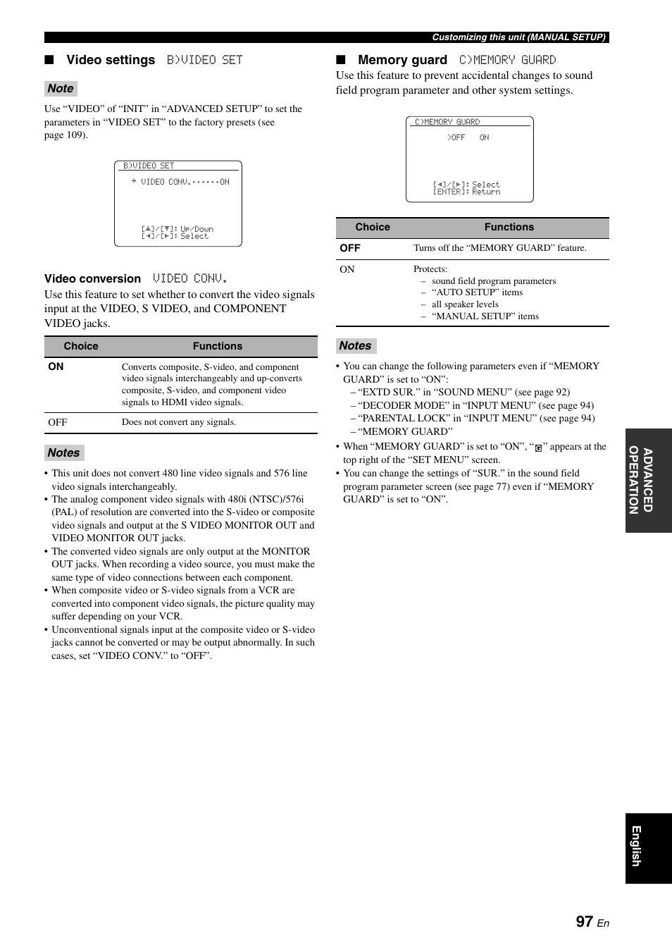 Video settings | Yamaha HTR-6160 User Manual | Page 101 / 144