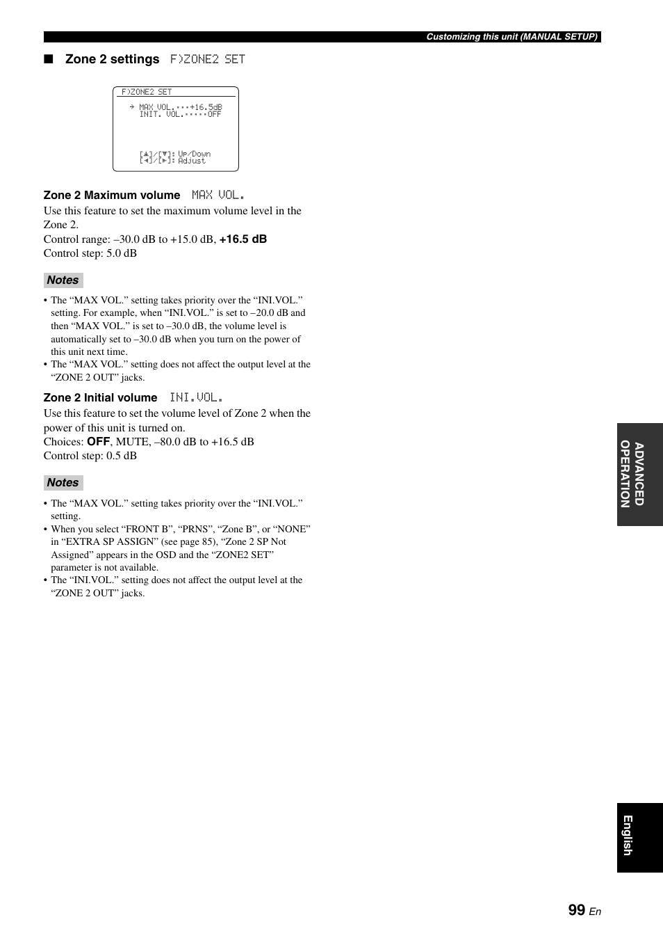 Zone 2 settings | Yamaha HTR-6160 User Manual | Page 103 / 144