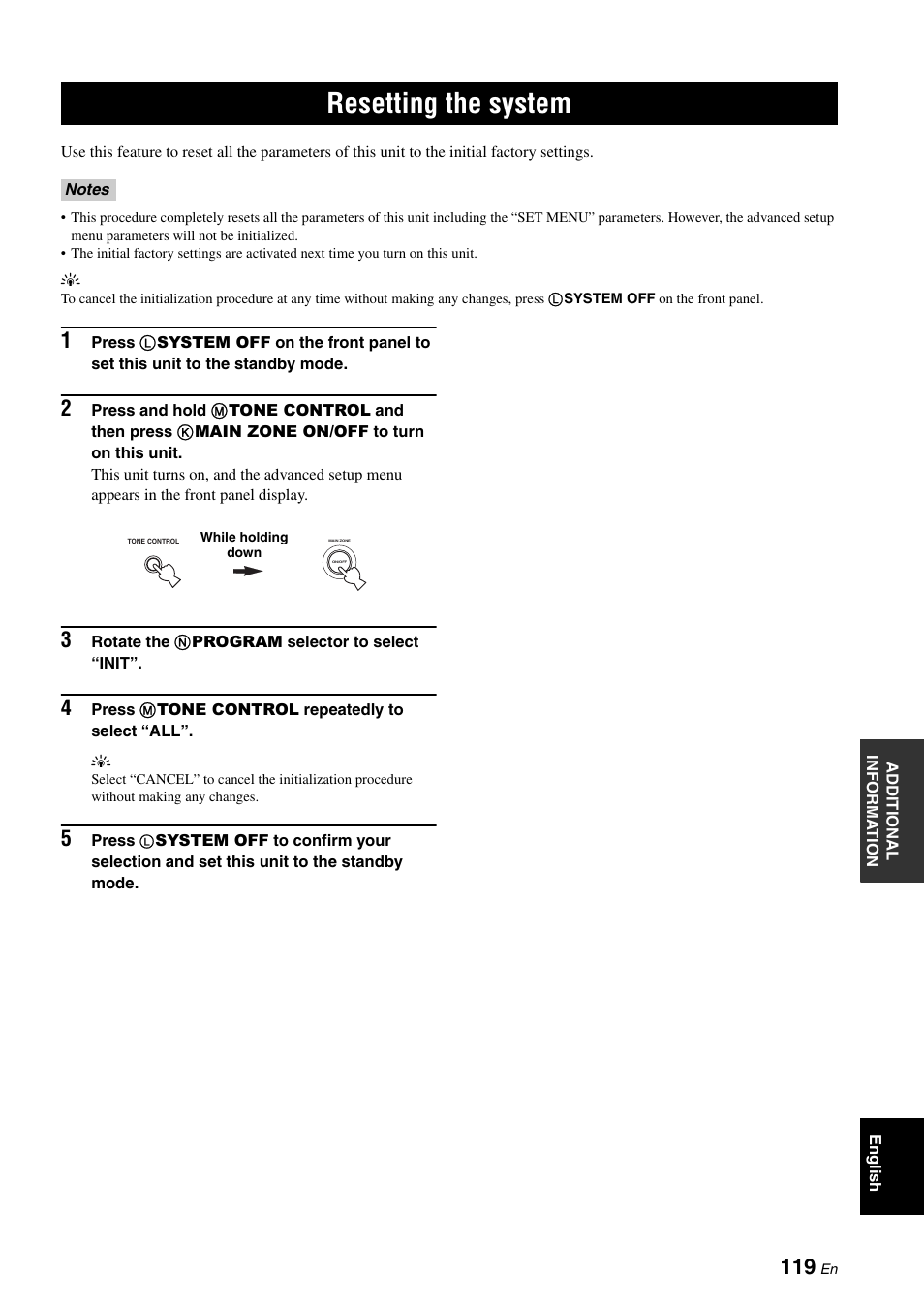 Resetting the system | Yamaha HTR-6160 User Manual | Page 123 / 144