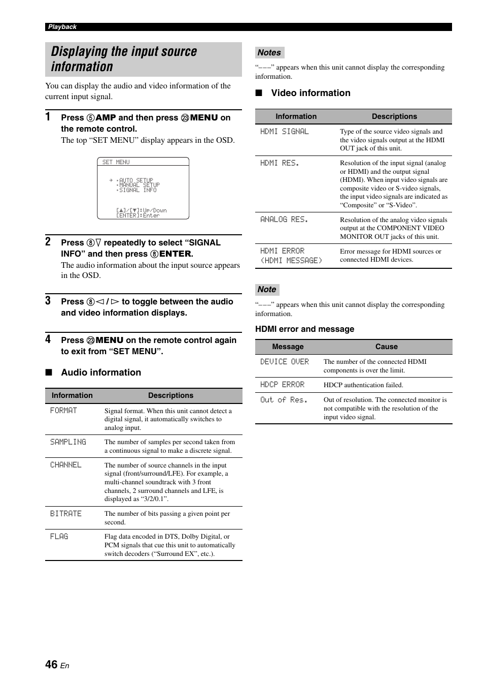 Displaying the input source information | Yamaha HTR-6160 User Manual | Page 50 / 144