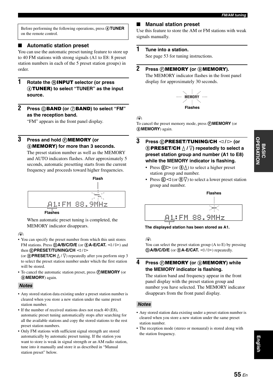 A1:fm 88.9mhz | Yamaha HTR-6160 User Manual | Page 59 / 144