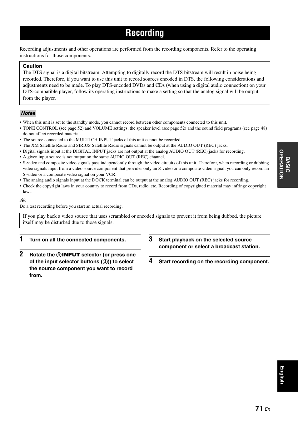 Recording | Yamaha HTR-6160 User Manual | Page 75 / 144