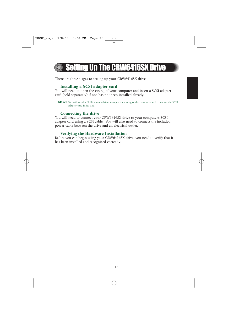 Setting up the crw6416sx drive | Yamaha CD-R/RW Drive CRW6416SX User Manual | Page 19 / 42