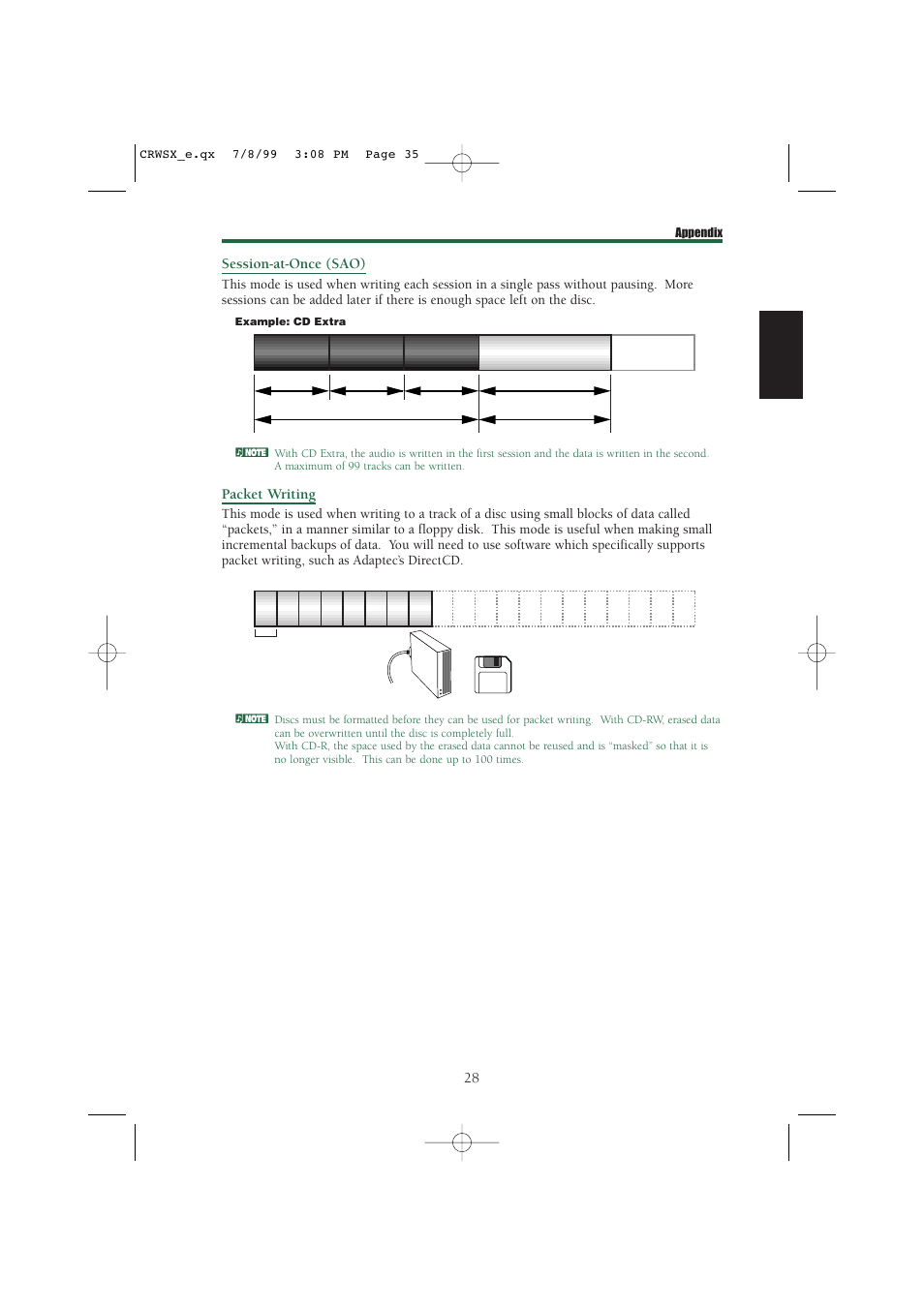 Session-at-once (sao), Packet writing | Yamaha CD-R/RW Drive CRW6416SX User Manual | Page 35 / 42