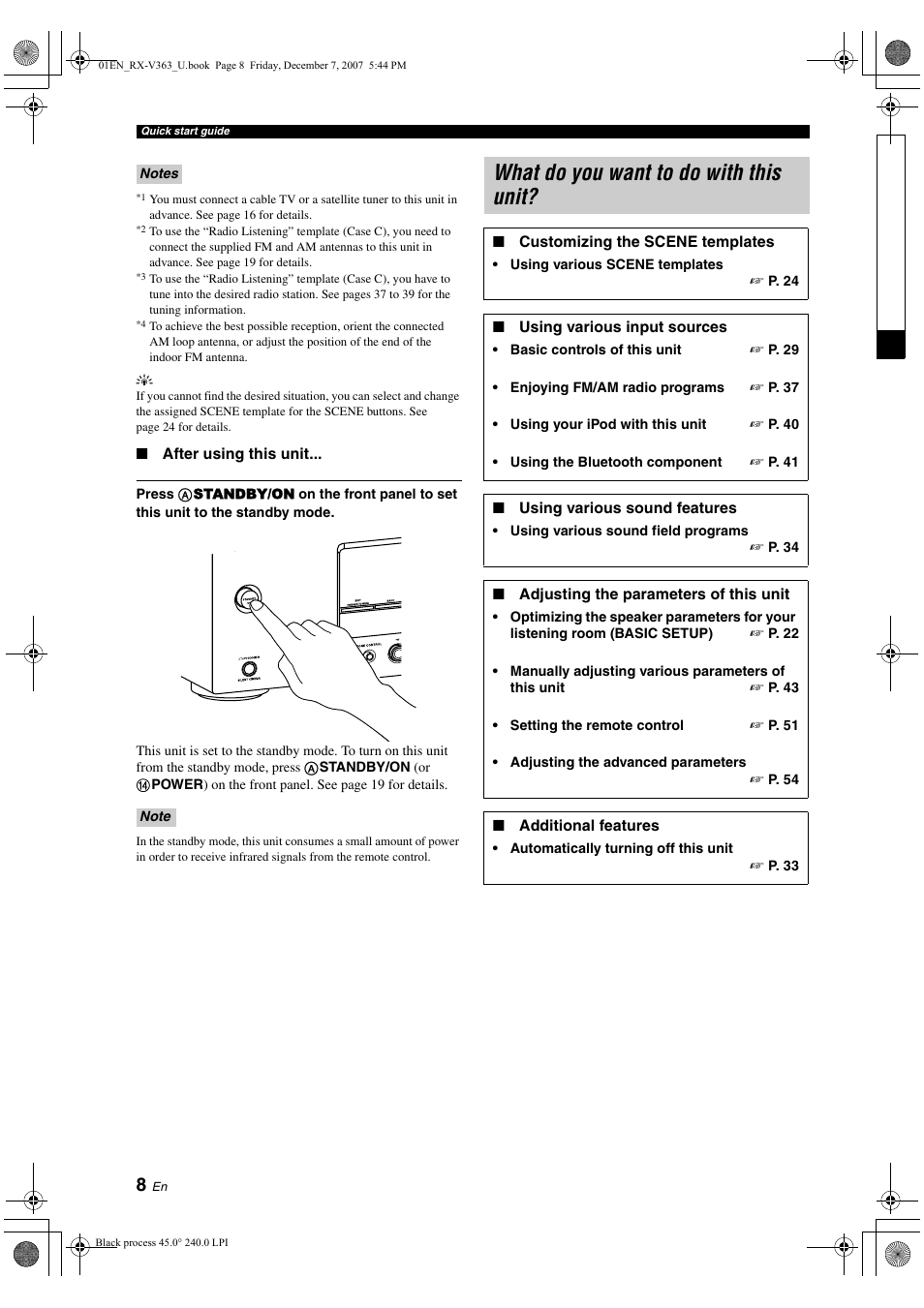 What do you want to do with this unit | Yamaha RX-V363 User Manual | Page 12 / 76