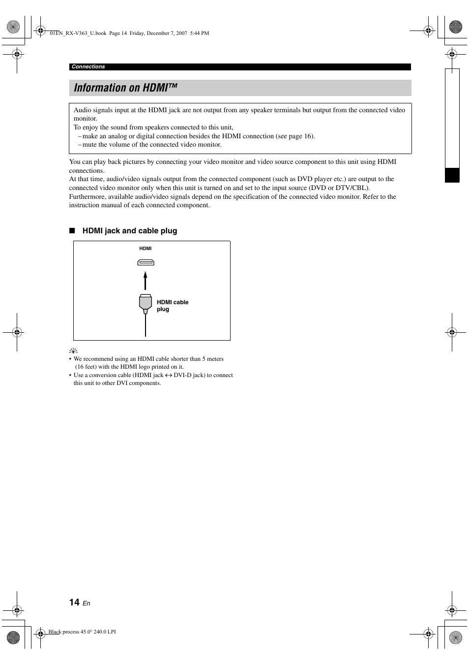 Information on hdmi | Yamaha RX-V363 User Manual | Page 18 / 76