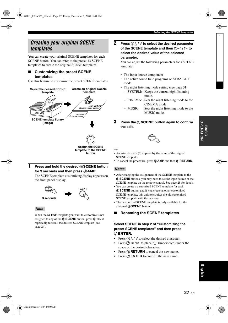 Creating your original scene templates | Yamaha RX-V363 User Manual | Page 31 / 76
