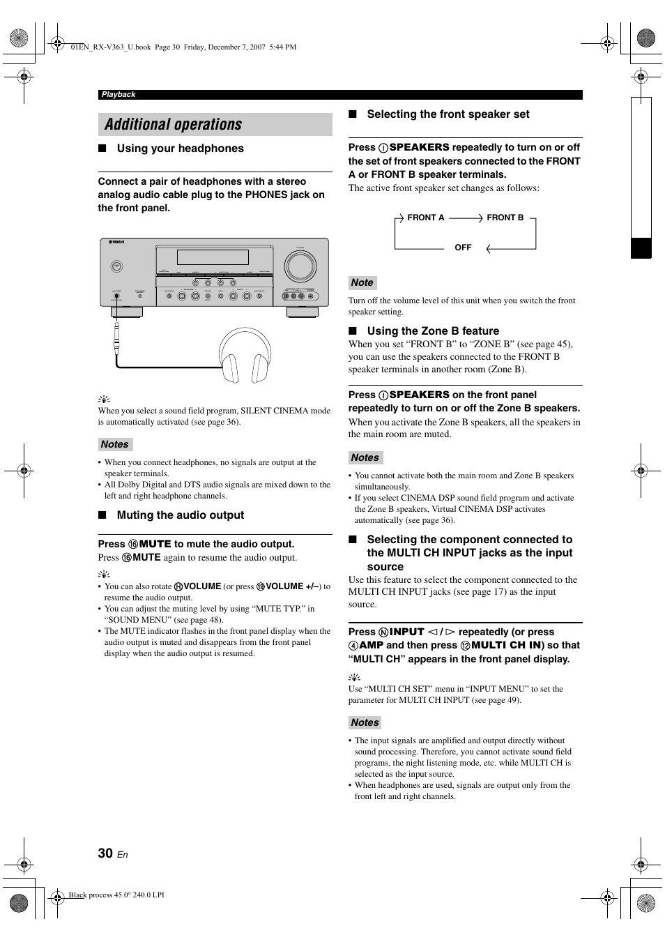 Additional operations | Yamaha RX-V363 User Manual | Page 34 / 76