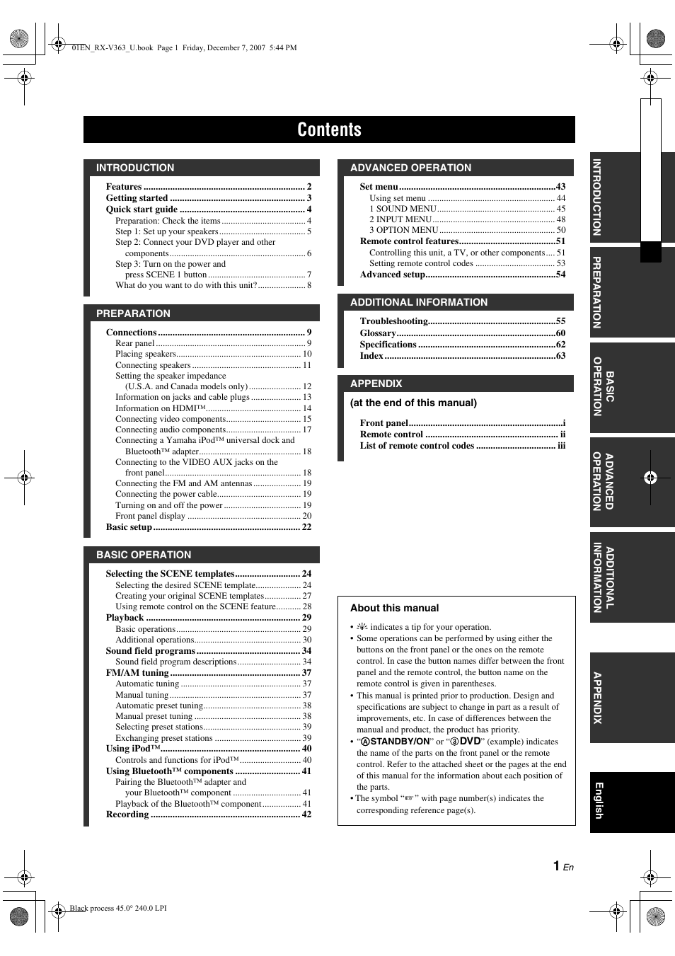 Yamaha RX-V363 User Manual | Page 5 / 76