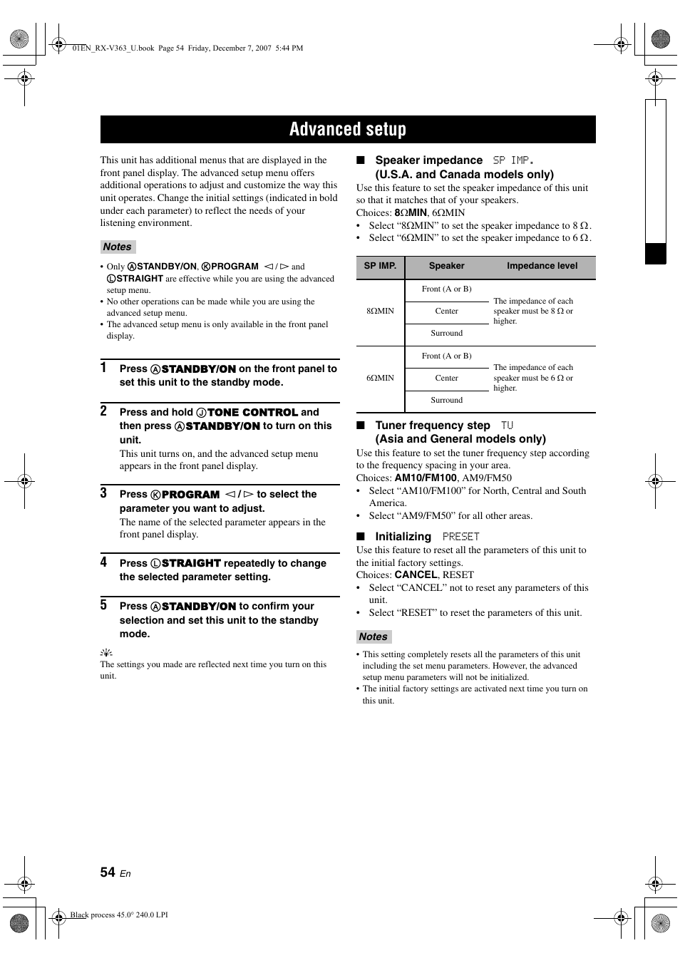 Advanced setup | Yamaha RX-V363 User Manual | Page 58 / 76