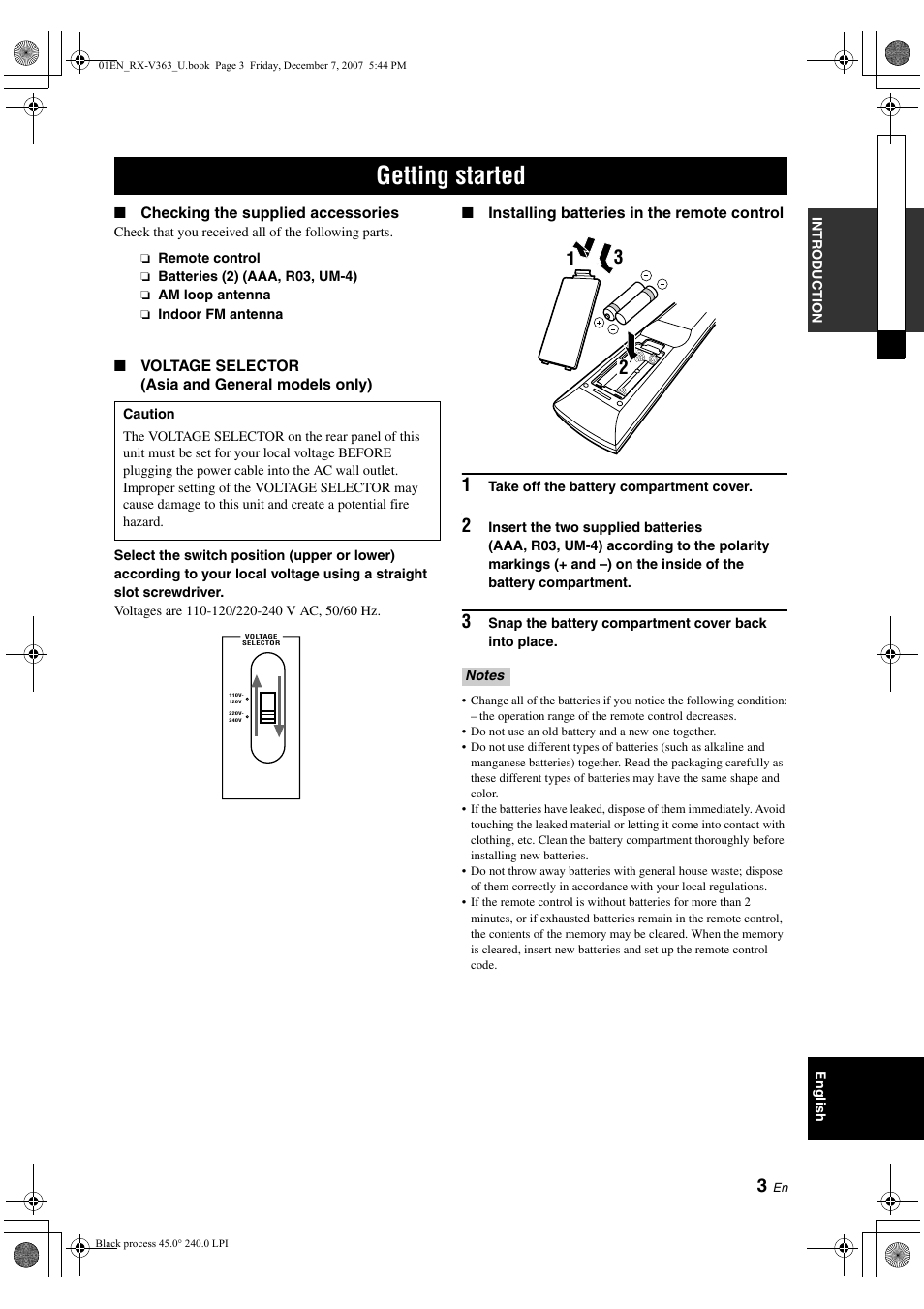 Getting started | Yamaha RX-V363 User Manual | Page 7 / 76