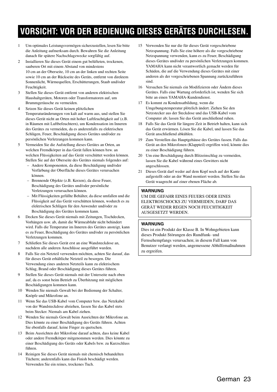German (deutsch), German 23 | Yamaha PJP-25UR User Manual | Page 25 / 52
