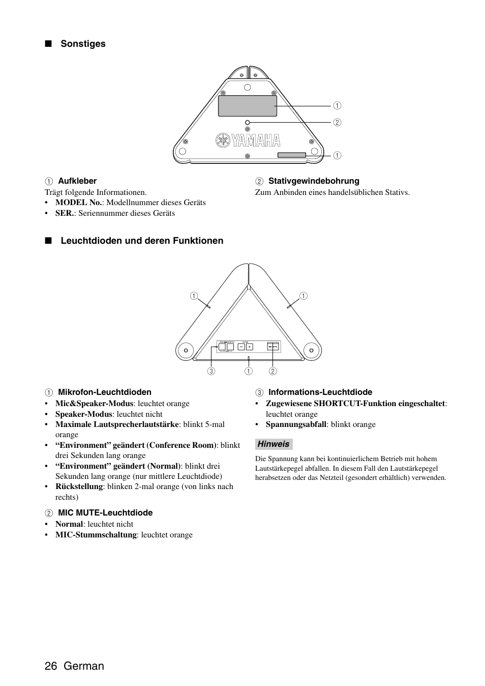 26 german | Yamaha PJP-25UR User Manual | Page 28 / 52