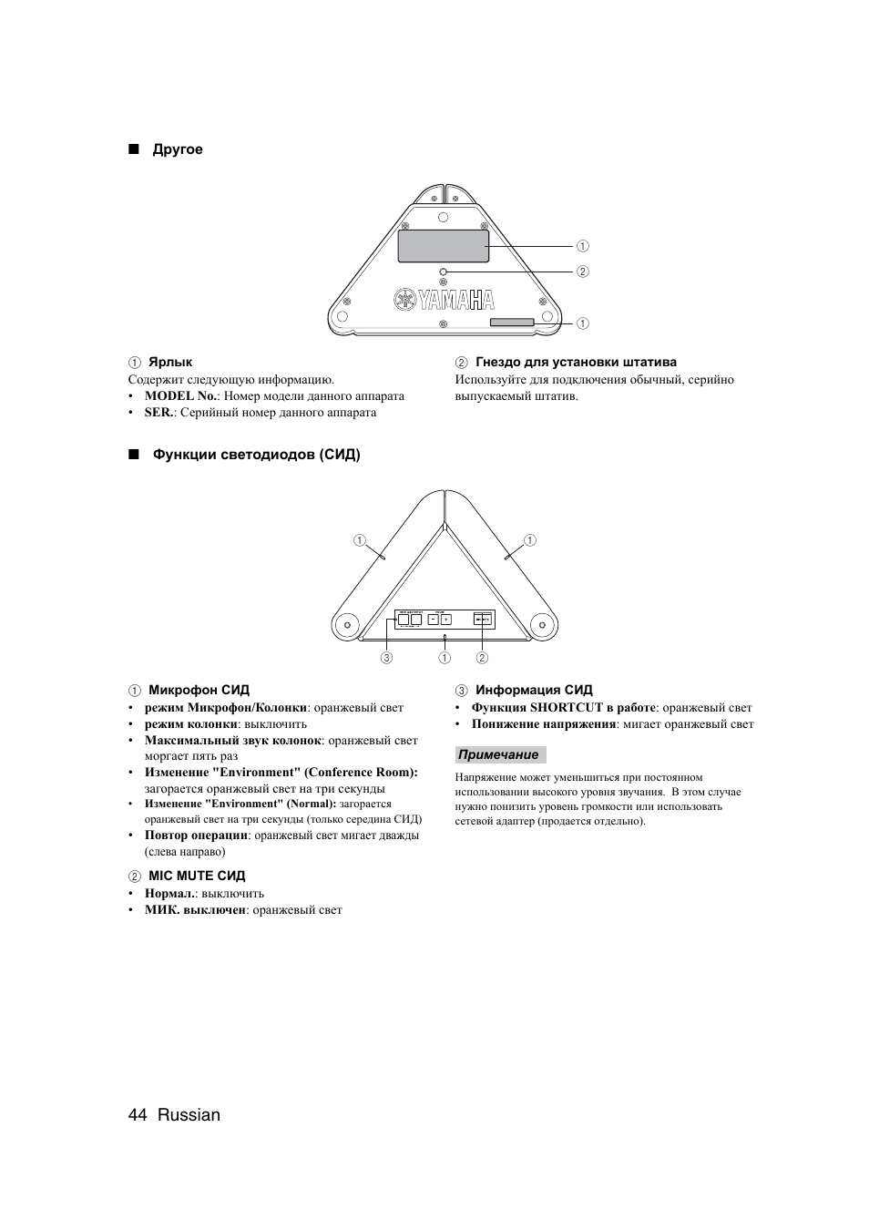 44 russian | Yamaha PJP-25UR User Manual | Page 46 / 52