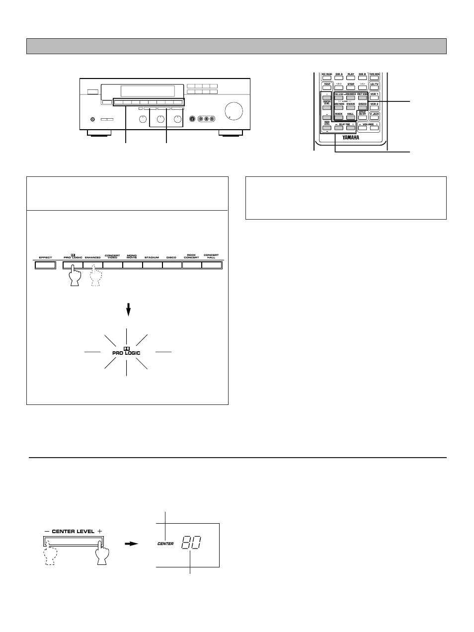 Adjustment of the center level, Lights up. adjustable | Yamaha DSP-A590 User Manual | Page 20 / 27