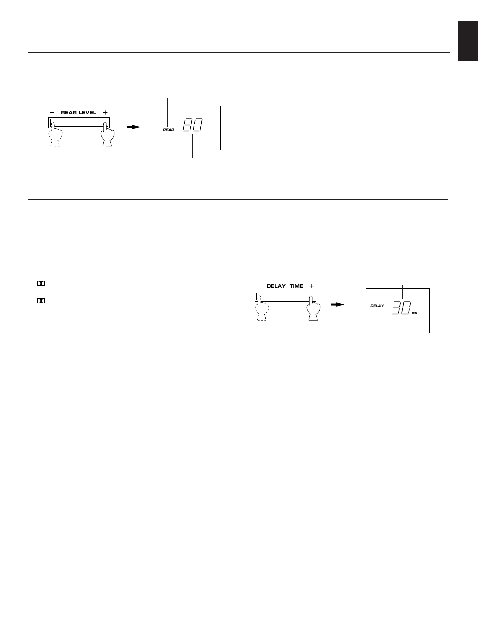 Adjustment of delay time, Adjustment of the rear level, English | Yamaha DSP-A590 User Manual | Page 21 / 27