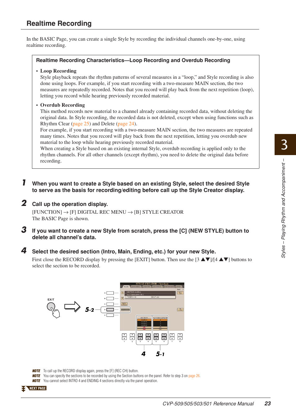 Realtime recording | Yamaha CLAVINOVA CVP-509 User Manual | Page 23 / 104