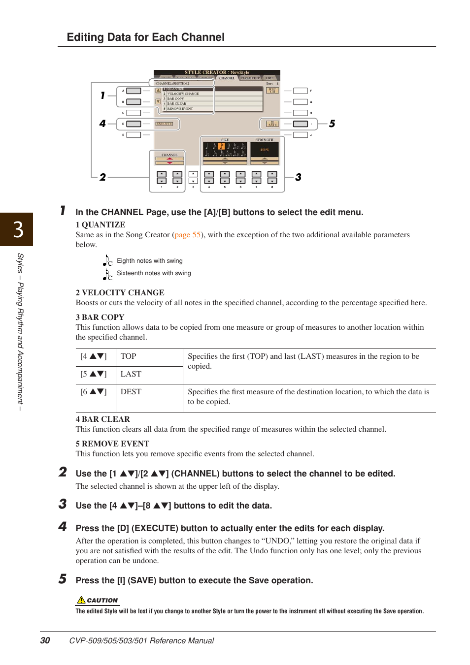 Editing data for each channel | Yamaha CLAVINOVA CVP-509 User Manual | Page 30 / 104