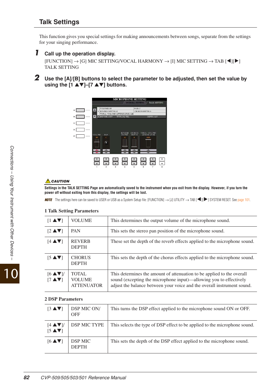 Talk settings | Yamaha CLAVINOVA CVP-509 User Manual | Page 82 / 104