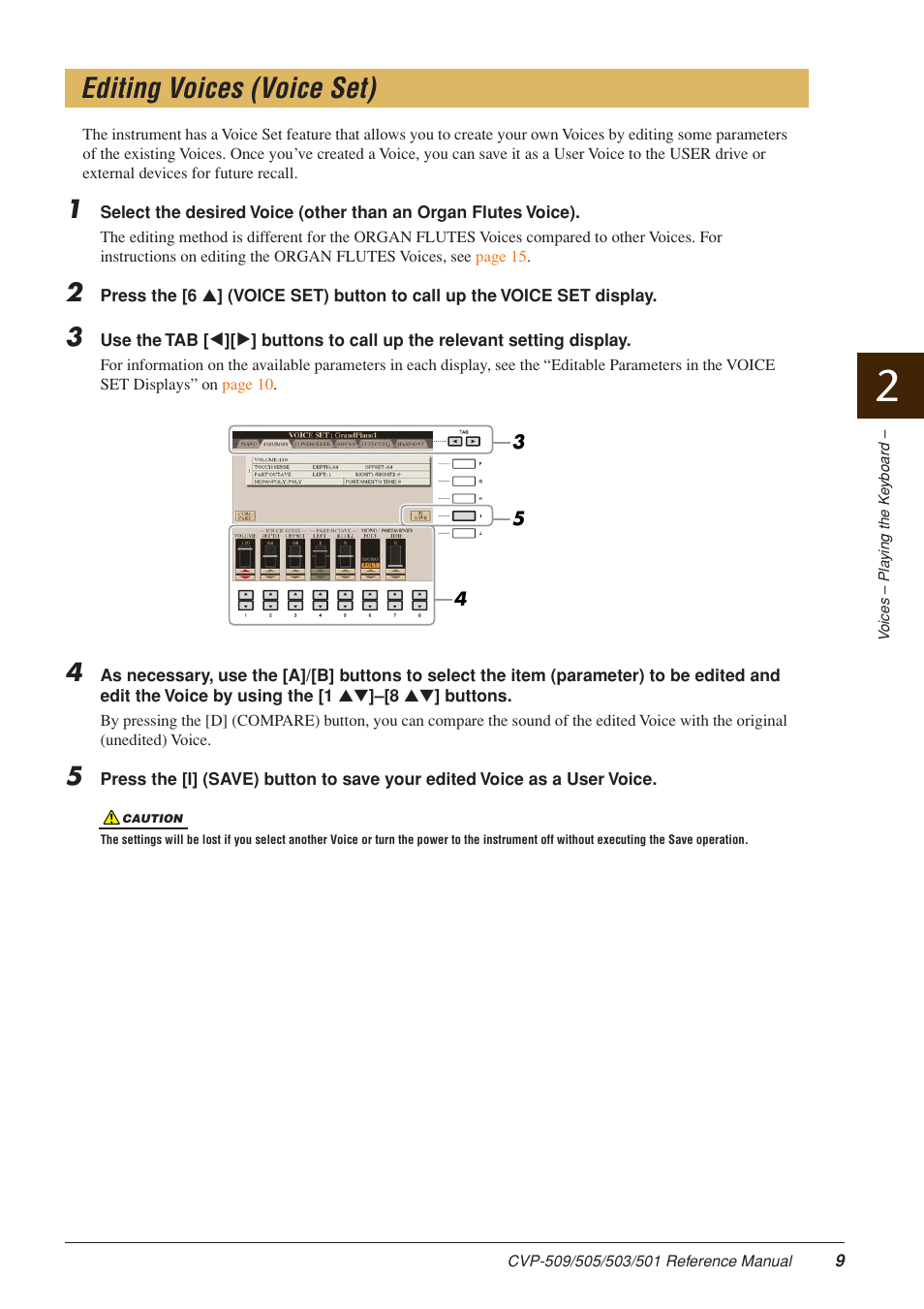 Editing voices (voice set) | Yamaha CLAVINOVA CVP-509 User Manual | Page 9 / 104