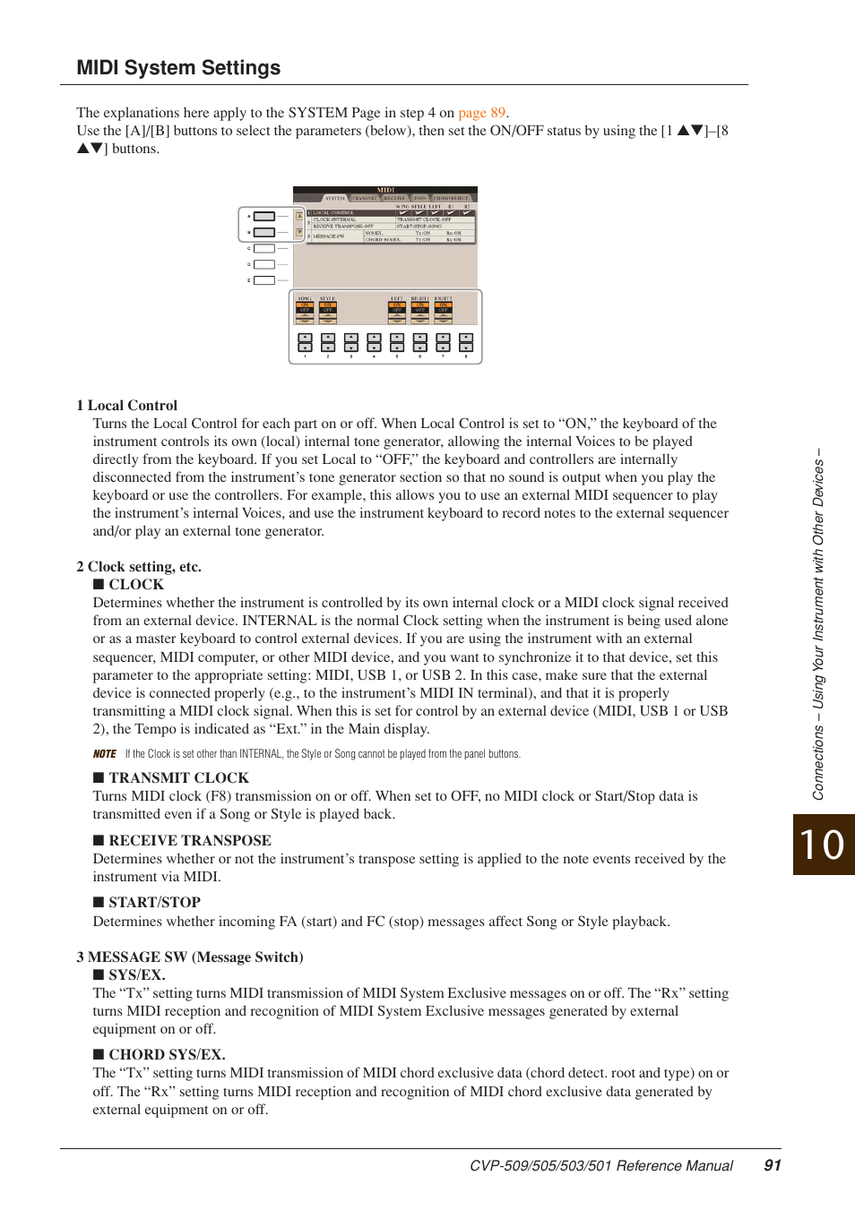 Midi system settings | Yamaha CLAVINOVA CVP-509 User Manual | Page 91 / 104