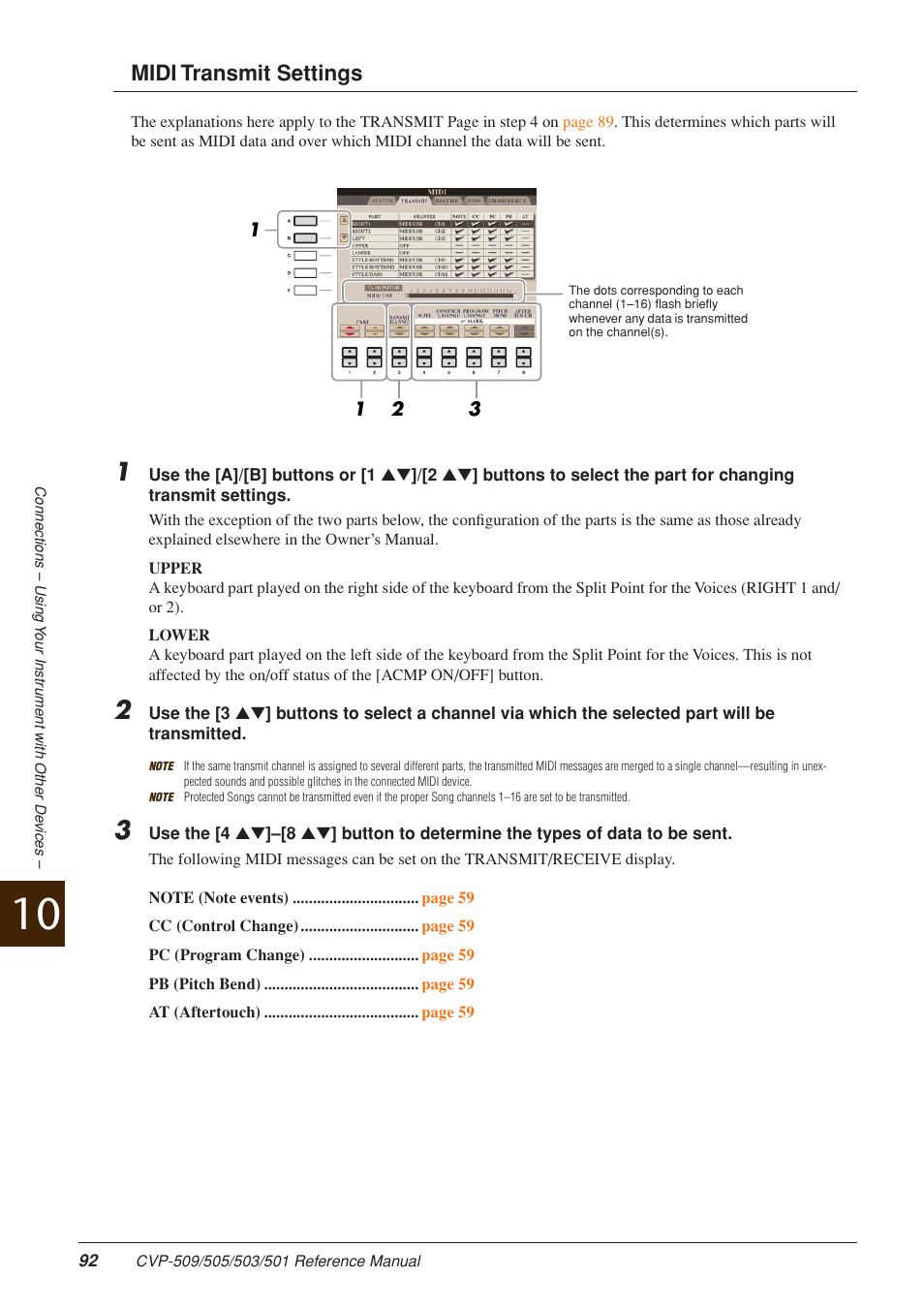 Midi transmit settings, Ransmission settings | Yamaha CLAVINOVA CVP-509 User Manual | Page 92 / 104