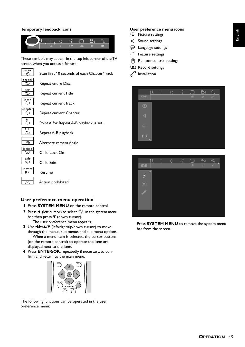 User preference menu operation | Yamaha DRX-1  EN User Manual | Page 19 / 56