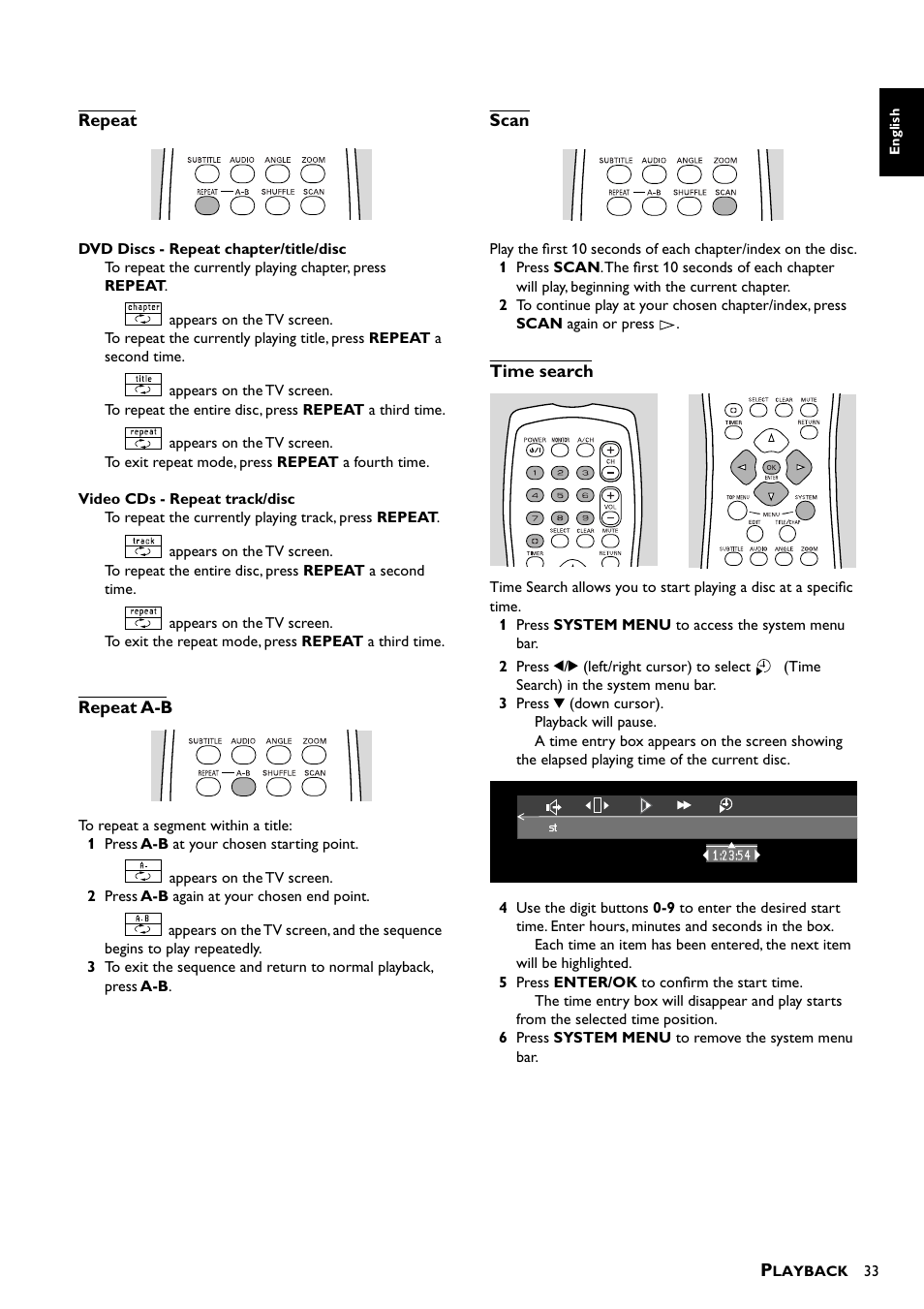 Repeat, Repeat a-b, Scan | Time search | Yamaha DRX-1  EN User Manual | Page 37 / 56