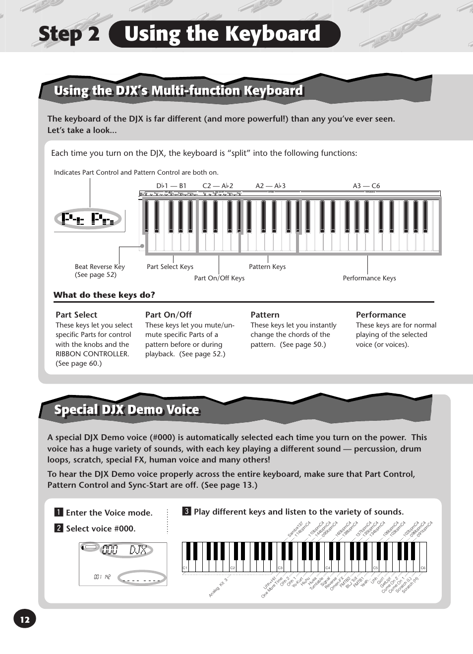 Step 2 using the keyboard, Using the djx’s multi-function keyboard, Dd djx | Yamaha DJX User Manual | Page 12 / 120