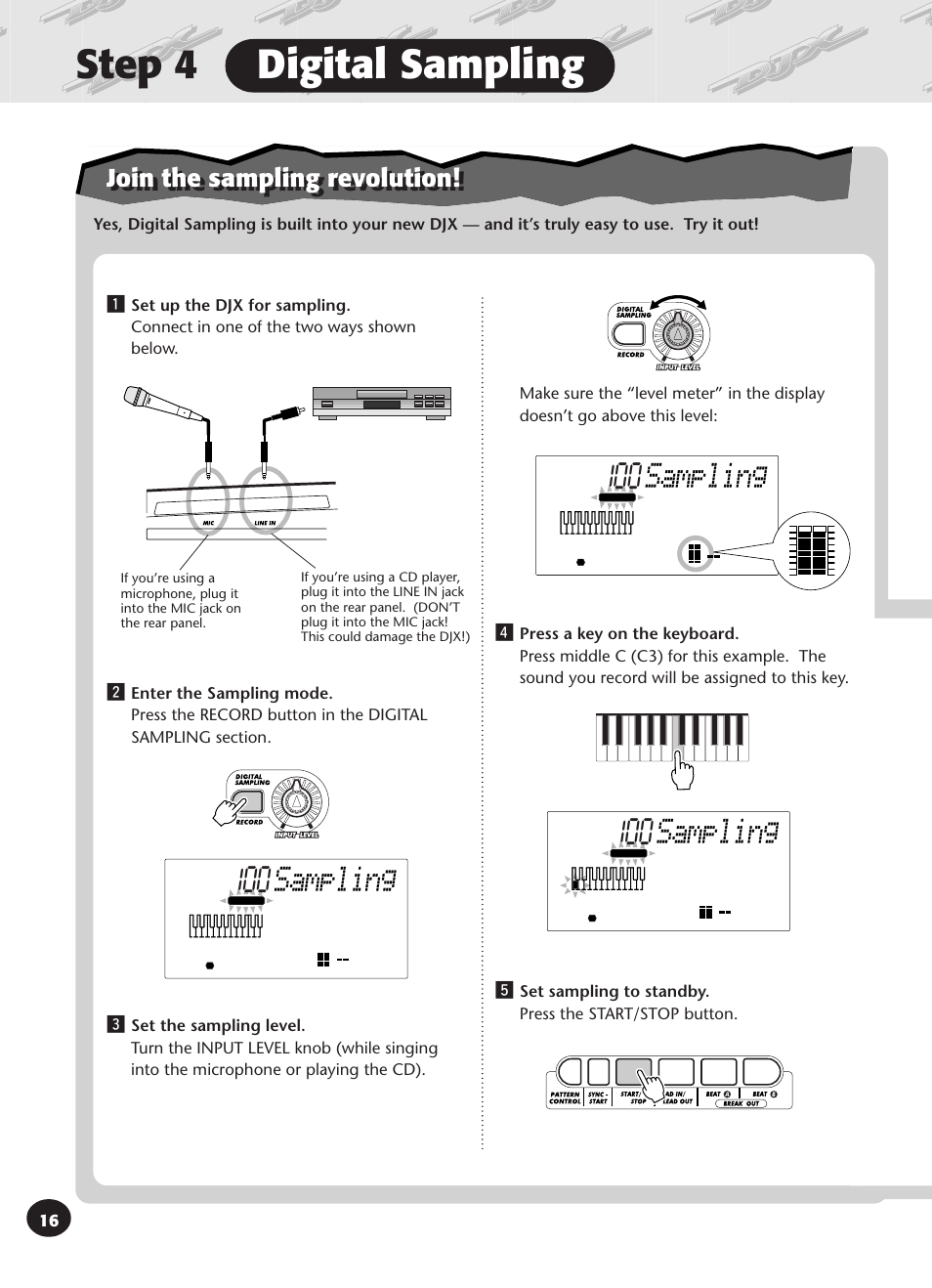 Step 4 digital sampling, Sampling, Join the sampling revolution | Yamaha DJX User Manual | Page 16 / 120