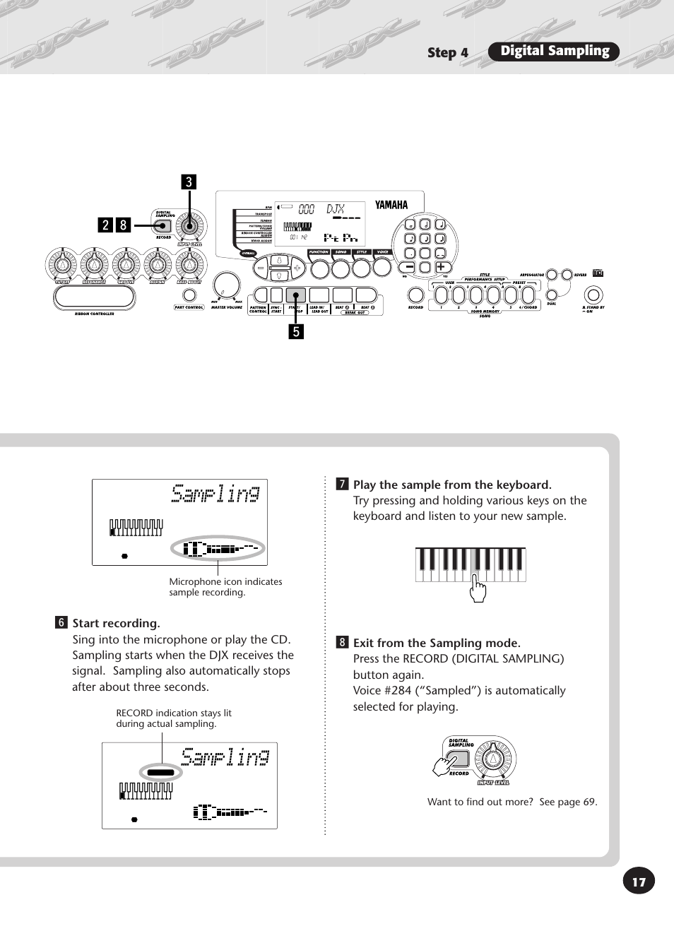 Sampling 100, Sampling, Bx, c | Step 4 digital sampling n, Dd djx | Yamaha DJX User Manual | Page 17 / 120