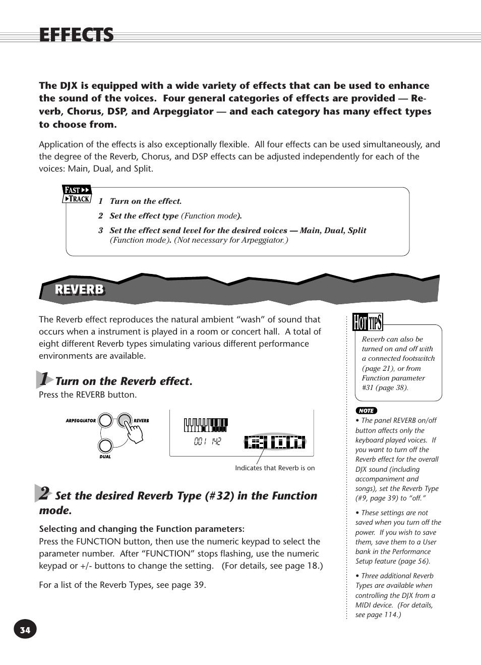 Effects, Reverb | Yamaha DJX User Manual | Page 34 / 120