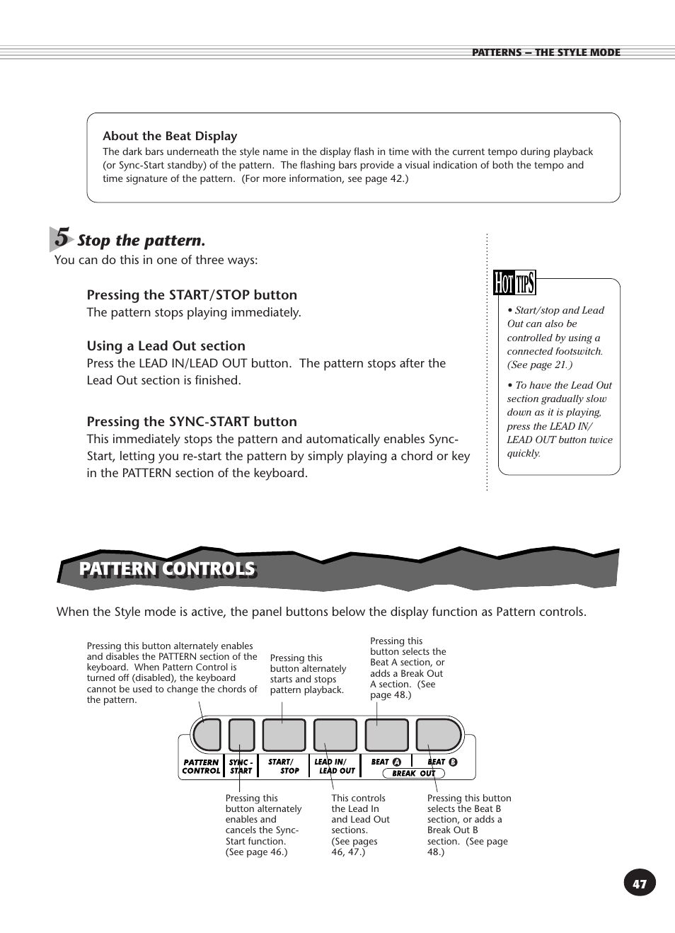 Pattern controls, Stop the pattern | Yamaha DJX User Manual | Page 47 / 120