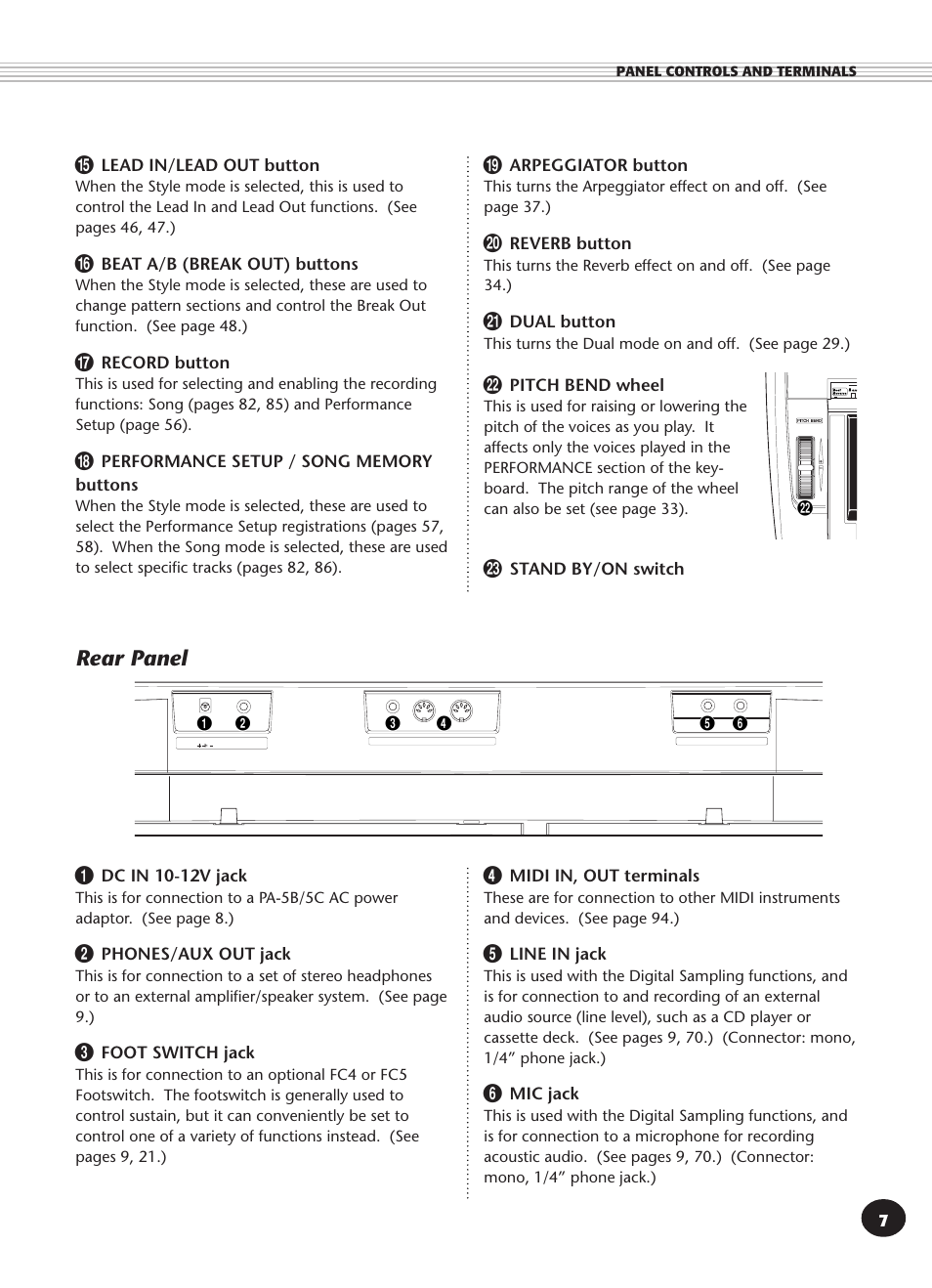 Rear panel | Yamaha DJX User Manual | Page 7 / 120