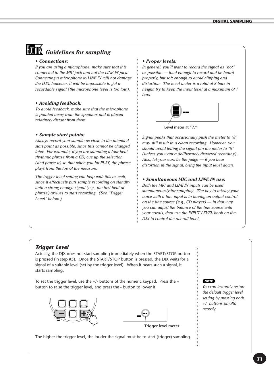 Guidelines for sampling, Trigger level, Guidelines for sampling • trigger level | Yamaha DJX User Manual | Page 71 / 120