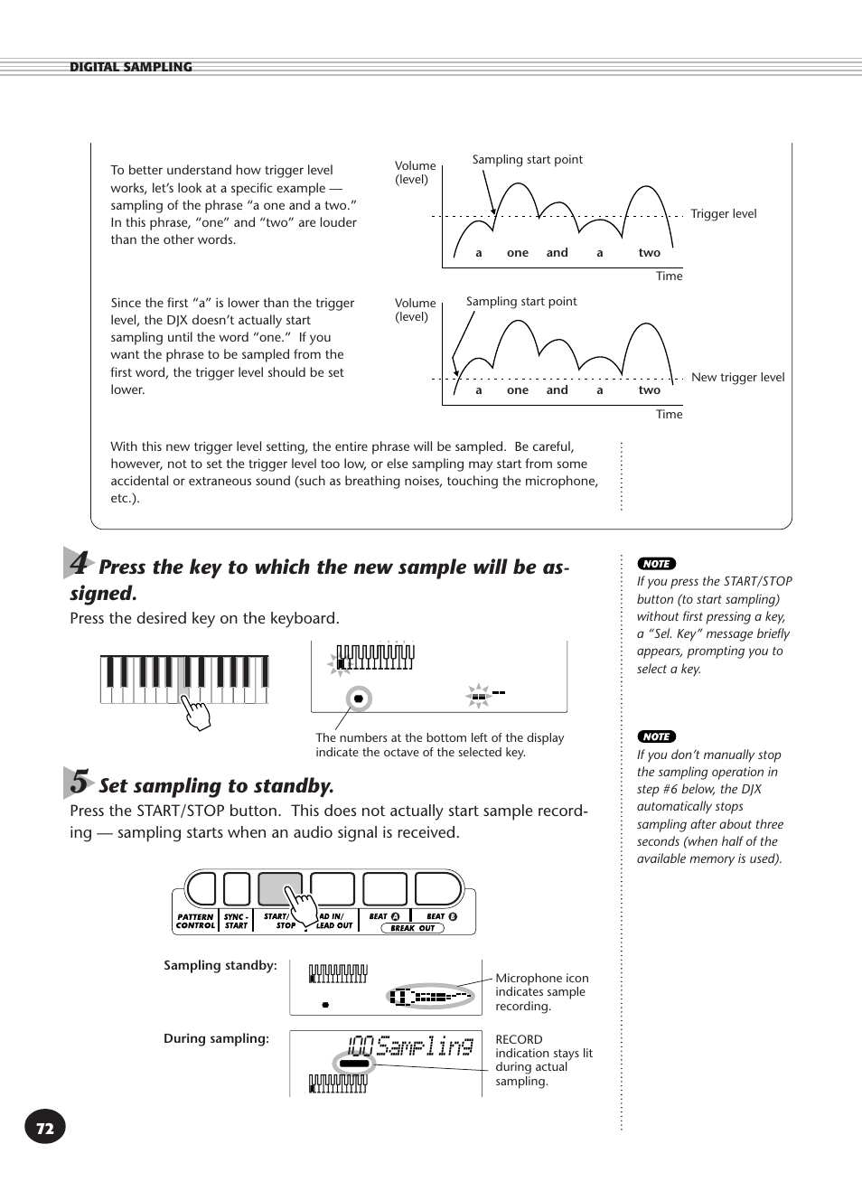 100 sampling, Set sampling to standby | Yamaha DJX User Manual | Page 72 / 120