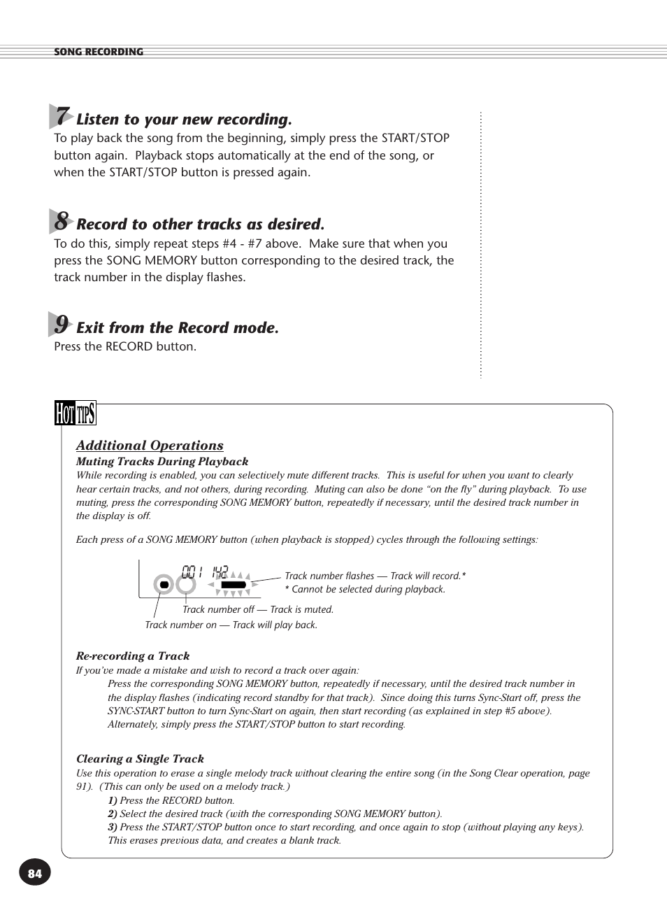 Additional operations, Listen to your new recording, Exit from the record mode | Record to other tracks as desired | Yamaha DJX User Manual | Page 84 / 120