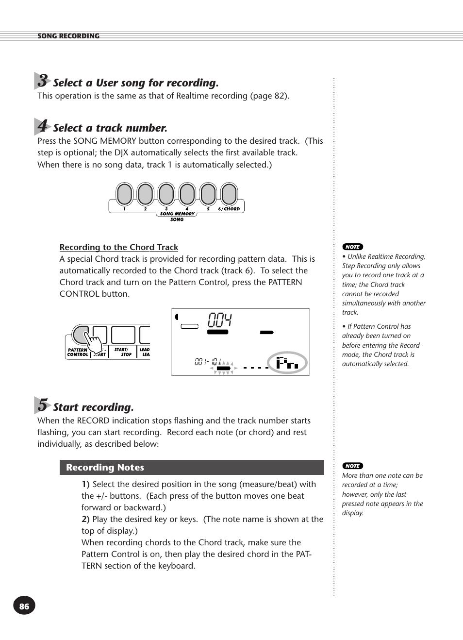 Recording notes | Yamaha DJX User Manual | Page 86 / 120