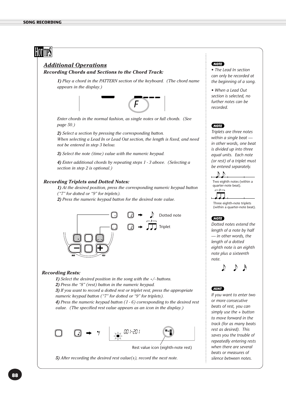 Additional operations, Recording rests | Yamaha DJX User Manual | Page 88 / 120
