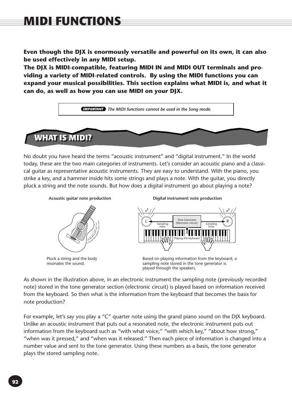 Midi functions, What is midi | Yamaha DJX User Manual | Page 92 / 120