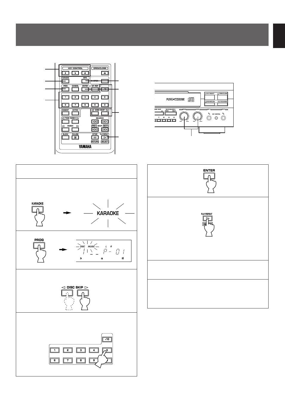 Pre-programming selections (for singing karaoke), English, Karaoke | Yamaha VCD-120K User Manual | Page 15 / 23