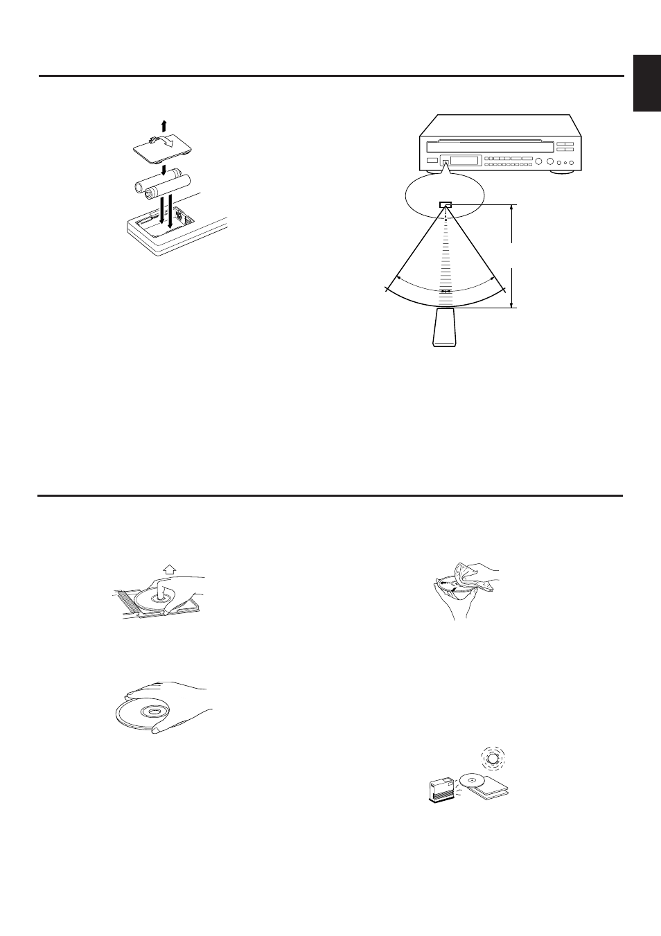 Notes about the remote control transmitter, Handling compact discs, English | Yamaha VCD-120K User Manual | Page 21 / 23