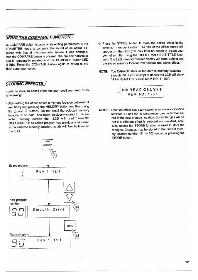 Using the compare function, Storing effects, Using the compare function storing effects | Then | Yamaha SPX50D User Manual | Page 11 / 105