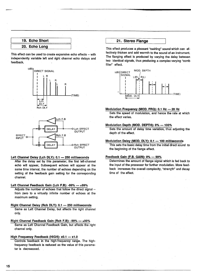 Echo short, Stereo flange | Yamaha SPX50D User Manual | Page 14 / 105